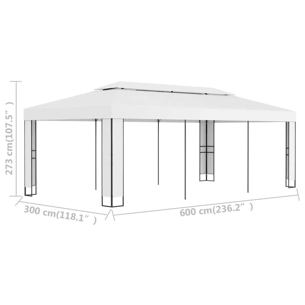 Pawilon z podwójnym dachem, 3 x 6 m, biały, namiot ogrodowy, namiot imprezowy, zadaszenie ze stali malowanej proszkowo, składany, do ogrodu, na taras, na zewnątrz, ochrona przed słońcem