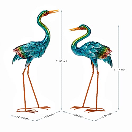 Natelf Crane Statues for Garden Decor, Blue Heron Sculptures, Metal Large Birds Lawn Sculptures & Statue for Patio Pond, Yard Decorations, Set of 2