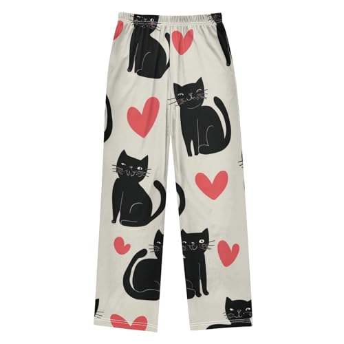 Cat Love Heart Boys Long Pants Soft Trousers Elastic Waist Kids Lounge Bottoms with Pockets S-XL2