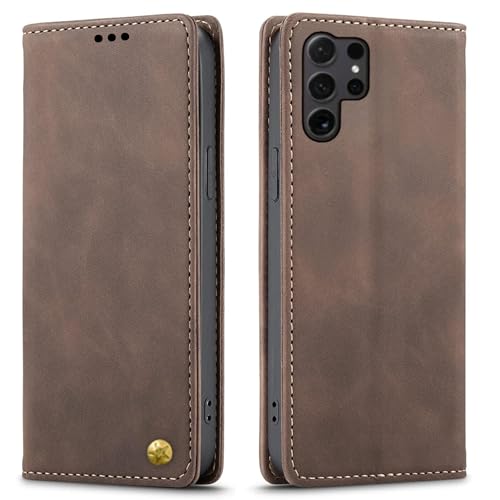 Image of Flip Cover for Samsung Galaxy S25 Ultra 5G Mobile Phone | Business Professional Case | Premium Leather Finish Back Cover | Foldable Stand | Wallet Card Slots | (Top Trending) Coffee Star