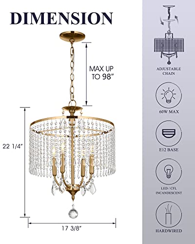 Coyilap Gold Chandelier, Crystal Pendant Lighting Fixtures, 17" Modern Hanging Light Fixture For Living Room Bedroom Dining Room, Dd011-4-G #TOP2