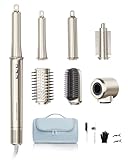 6-in-1 Hair Dryer Brush, Hair Styler with Automatic Curlers, 150,000 RPM High-Speed Negative Ionic Hair Dryer Fast Drying, Blow Dryer Brush for Curling/Volumizing/Straightening with Travel Bag, Gold