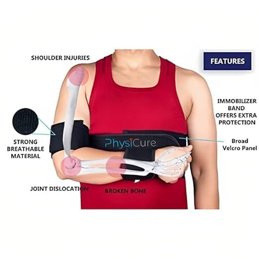Image of Physicure Adjustable Arm Sling Support For Men And Women, Comfortable Unisex Shoulder Elbow Wrist Immobilizer Brace For Fracture Injury Recovery Breathable Lightweight Medical Arm Support Belt - Black (36-40)Inches (L)