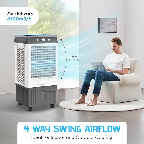 PG Power Guard Ice Max 65L Air Cooler | High Speed Fan |3 Speed Control |Honey Comb Pad | Biggest Ice Chamber |Multi Way Air Deflection | Water Level Indicator| 15 Years Warranty (Dark Grey & White)