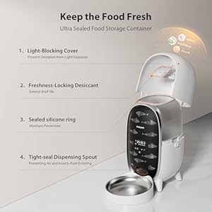 Timed automatic cat feeder with fully enclosed freshness chamber 3l cat food dispenser battery operated with 180 day battery life up to 6 meals 90 portions per day 10s voice record   cucciolini doodles