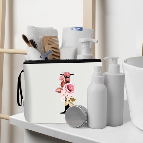 Image of Vavabox A-Z Personalized Makeup Bag, Birthday Gifts for Women Mom, Gifts for Best Friend, Bride Bridesmaid Cosmetic bag (I, 03-White Set)