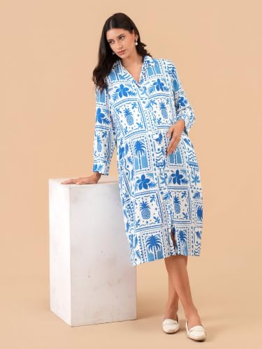 Image of The Mom Store Strollin' in Santorini Maternity and Nursing Shirt Dress
