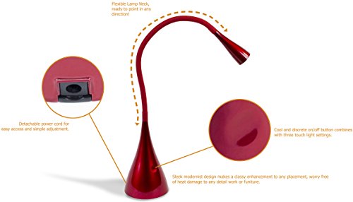 Newhouse Lighting Nhgs-Led-Rd Gooseneck Led Desk Lamp, Usb Charging, Touch Dimming, 4.5" X 26" X 4.5", Red #TOP2
