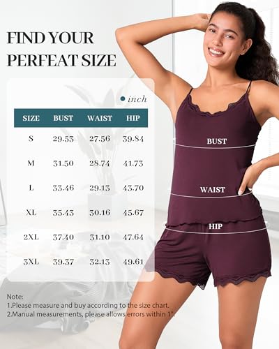 Image of BAMBOO COOL Women's Pajama Sets Lace Trim PJ Set with Shorts Sexy Ruffles Sleepwear for Women