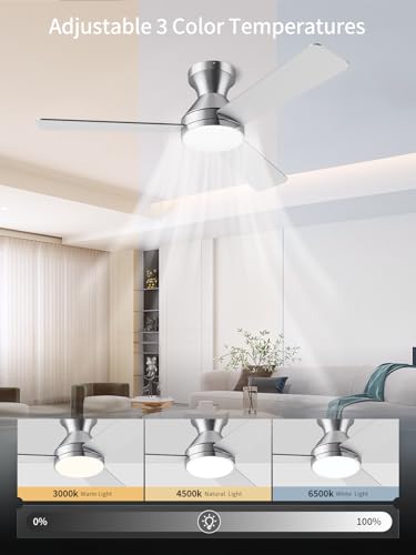 Image of LANMEL Ceiling Fan with Light, Modern Flush Mount Low Profile with Remote Control, Reversible, 3CCT Dimmable, Quiet,LED for Bedroom, Living Room, Indoor /Outdoor Patio Use 42 Inch Silver