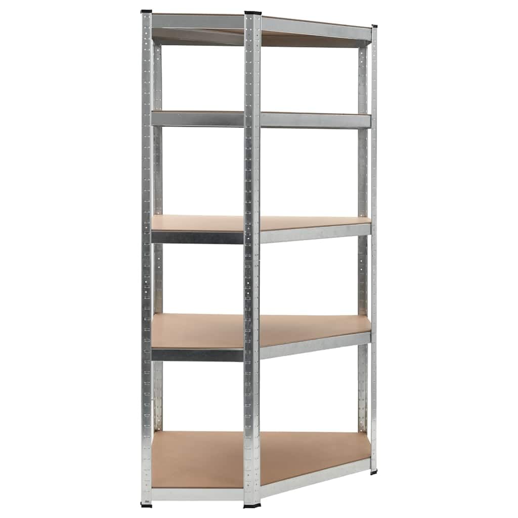 Scaffale angolare con 5 ripiani, 90 x 90 x 180 cm, in acciaio zincato e legno per officina, garage e cantina