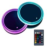 lesgos LED Car Cup Holder Light, 2PCS Waterproof Bottle Drinks Coaster with 7 Colors Changing USB Charging Mat, Interior Atmosphere Lamp Decoration Light for Car