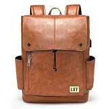 LXY Leather Laptop Backpack Women Vintage Travel Computer Backpack with USB Charging Port, Laptop Purse Book Bag for Ladies Brown