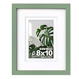 Egofine 8x10 Picture Frame Made of Solid Wood Covered by Plexiglass, Display Pictures 4x6/5x7 with Mat or 8x10 Without Mat for Table Top Display and Wall Mounting Photo Frame, Green