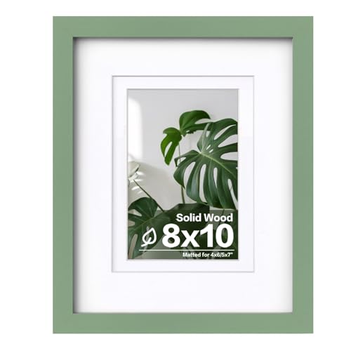 Egofine - Egofine 8x10 Picture Frame Made of Solid Wood Covered by Plexiglass, Display Pictures 4x6/5x7 with Mat or 8x10 Without Mat for Table Top Display and Wall Mounting Photo Frame, Green