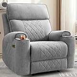 ANJ Classic Power Recliner Chair, Overstuffed Electric Recliners with USB Type-C Port Double Layer Backrest and Cup Holders, Comfy Reclining Single Sofa for Living Room