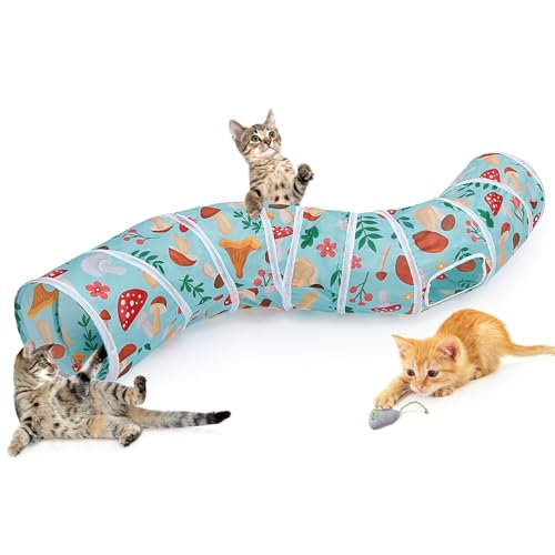 Hedgeink Katzentunnel S-förmig mit Spielzeugball – Faltbarer Katzenspielzeug Tunnel & Peekaboo Katzenhöhle für Katzen, Kaninchen, Meerschweinchen & Frettchen