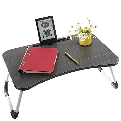 Foldable Laptop Table - Laptop Bed Table - Lap Table - Portable Mini Table - Bed Folding Desk - Smartphone Tablet Lap Tray - Notebook Mini Table - Breakfast Tray w Foldable Legs - by Sandine (Black)