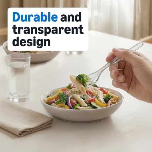Amazon Basics Disposable Clear Plastic Forks, Premium Quality, 100 Count, Large Pack, Packaging May Vary - 2