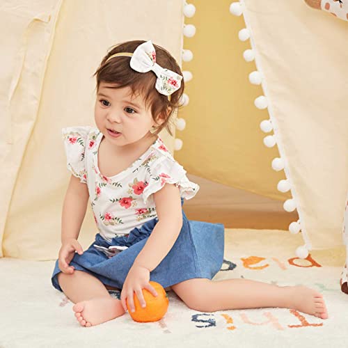 Sobowo Infant Girl Clothes 0 3 Months Newborn Baby Girl Skirt Set Ruffle Romper Floral Bowknot Tutu Dress Headband 3Pcs Infant Summer Clothes Set 0-18M (Floral, 0-3 Months) #TOP2