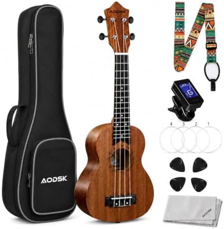 AODSK Ukelele soprano para principiantes, kit de ukelele de 21 pu...