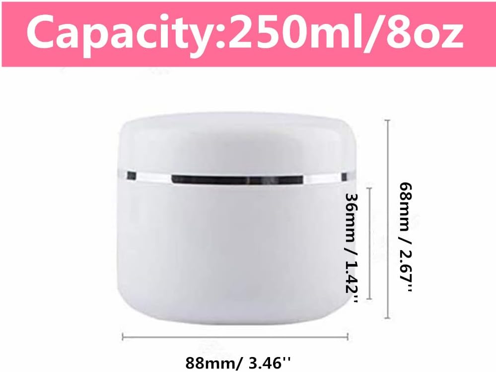 8 Oz 250ml White Empty Plastic Cosmetic Containers with Lid, Portable Refillable Cosmetic Makeup Face Cream Jar for DIY Body Scrub Mask Lotion Storage Pot Case (6 Pack) image 2