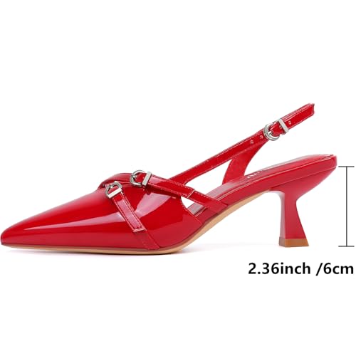 Susanny Kitten Heels for Women Pointed Closed Toe Pumps Comfort Sling Back High Heels Sexy Strappy Buckle Dress Wedding Bridal Party Low Heel Shoes2