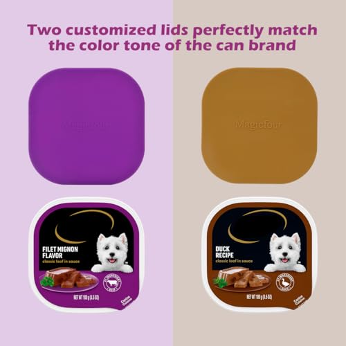 Magicfour Dog Food Can Cover Lid for Cesar, 2 Pcs Square Sealer Fresh Saver Silicon Top Cap for Small Dog Pet Wet Food Can