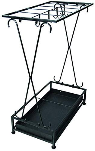 Porte-parapluie noir en fer forgé avec bac de vidange et 10 trous