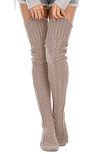 Image of Leoparts Women's Cable Knitted Thigh High Boot Socks Extra Long Winter Stockings Over Knee Leg Warmers