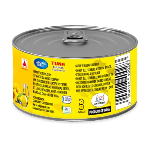 Image of Oceans Secret Tuna Chunks in SunflowerOil 180gm Pack of 4 Canned Tuna Fish | Balanced Nutrition | Heart Healthy | in Sunflower Oil | Premium Cuts Ready to Eat