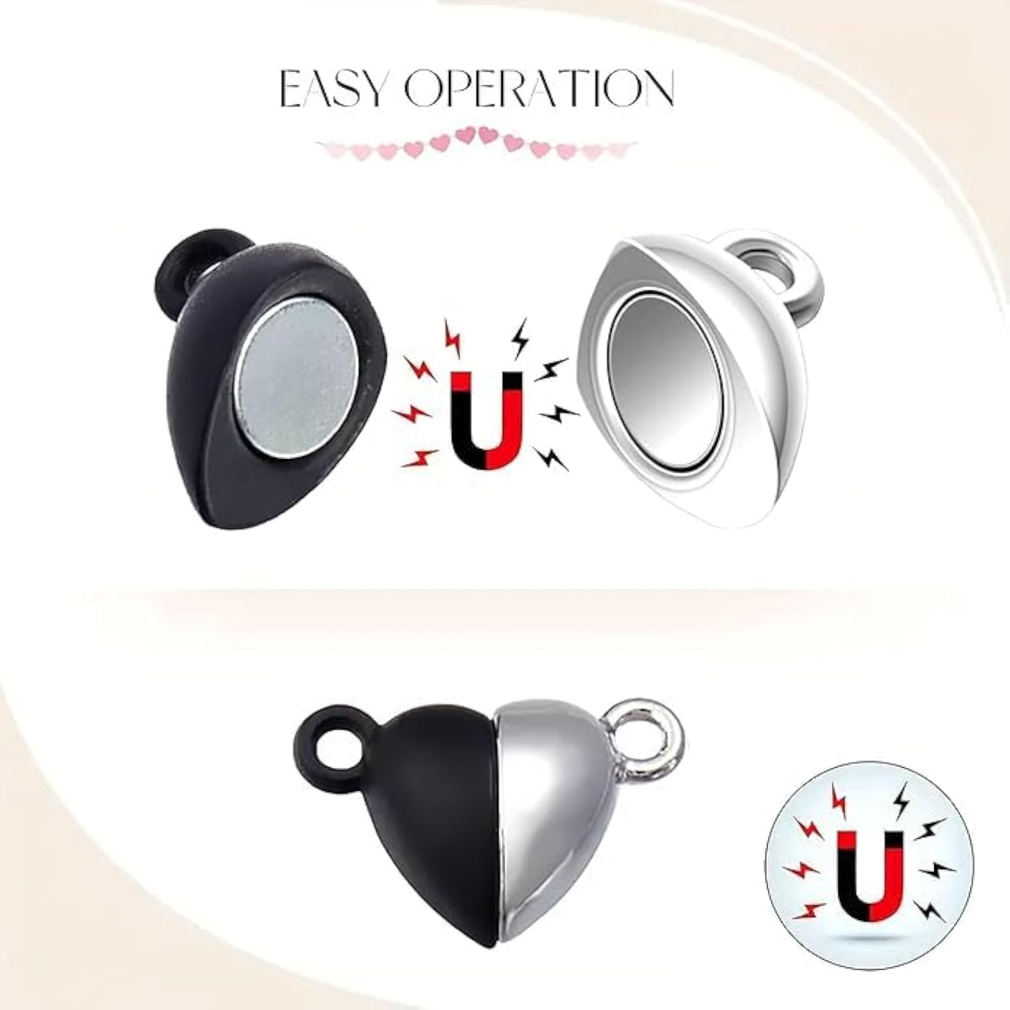 Magnetic Heart Charms for Couple Bracelets - 10 PCS
