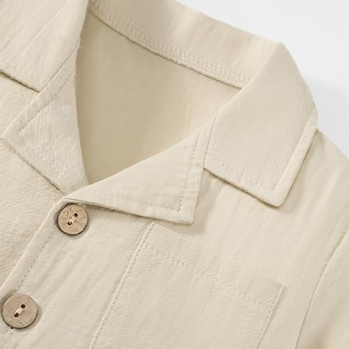Weixinbuy Baby Boy Clothes Set Toddler Summer Outfit Cotton Linen Short Sleeve T-Shirt Top Pocket Button-Down Shirt Short Set3