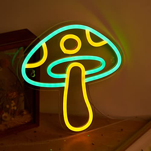 Image of LED Neon Mushroom Cute Neon Sign, USB Powered Neon Signs Night Light, 3D Wall Art & Game room Bedroom Living Room Decor lamp Holiday Gift for Children Kids Girl