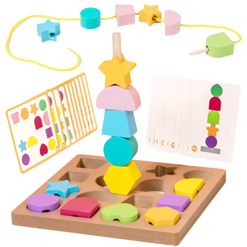 Dementia Activities for Seniors, Memory Cognitive Games for Seniors, 3-in-1 Shape Matching Alzheimers Products for Elderly, Beads Sequencing Lacing Busy Box Board Gadgets Gifts