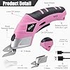 Decwls Cordless Electric Scissors for Fabric with 3 Type Blades, 4V Rechargeable Cardboard Scissors, Powerful Shears with Safety Lock Suitable, Cutting Tool for Carpet, Fabric, Cardboard, Leather-Pink #2