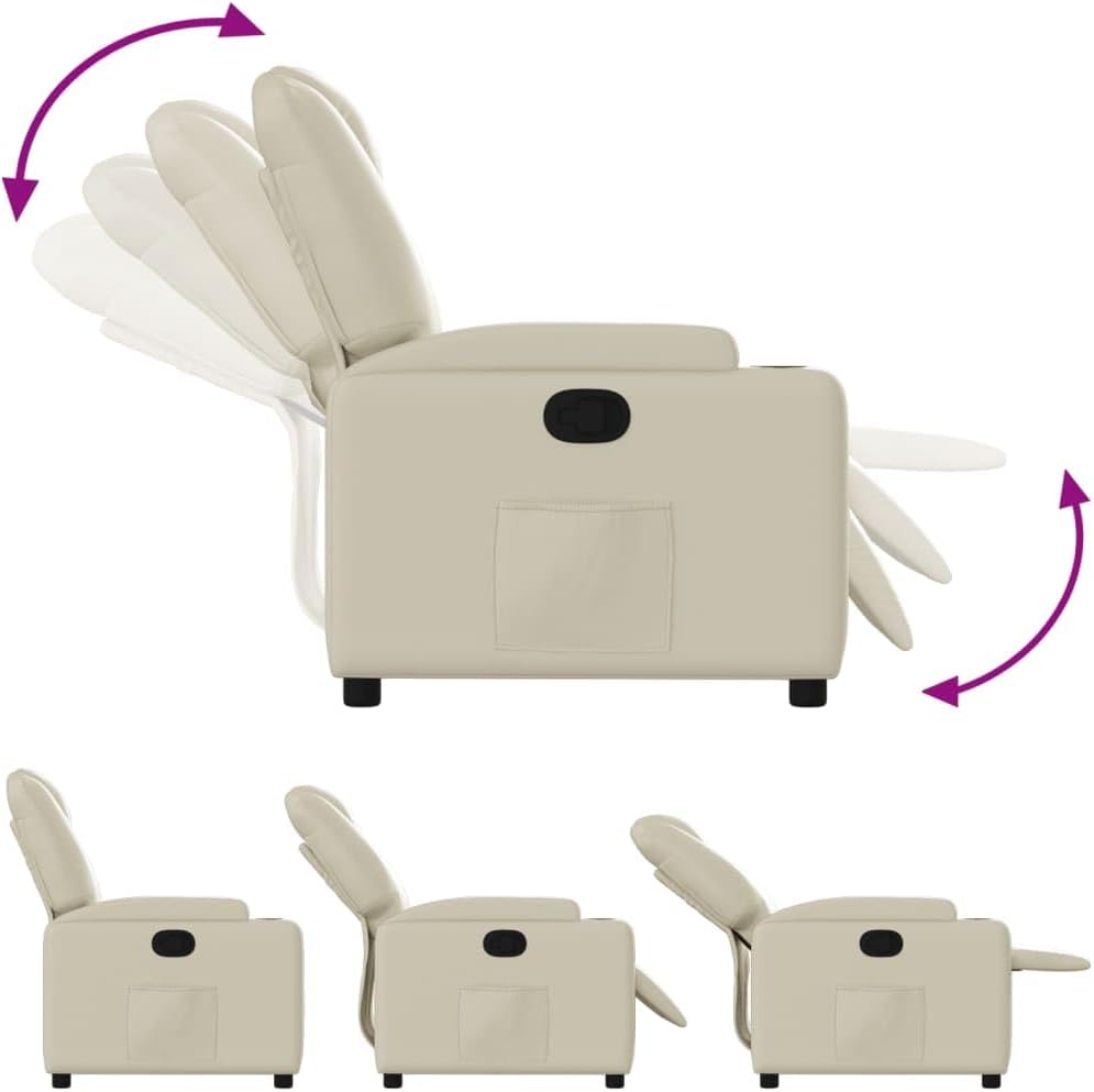 vidaXL Cream Faux Leather Wingback Recliner Chair - Manual Recline Armchair for Living Room, Home Theater with Cup Holders