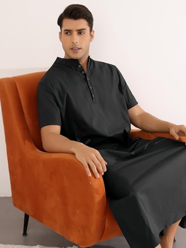 Lars Amadeus Henley Collar Nightshirts for Men's Short Sleeves Loose Fit Comfy Nightgown Sleepwear2