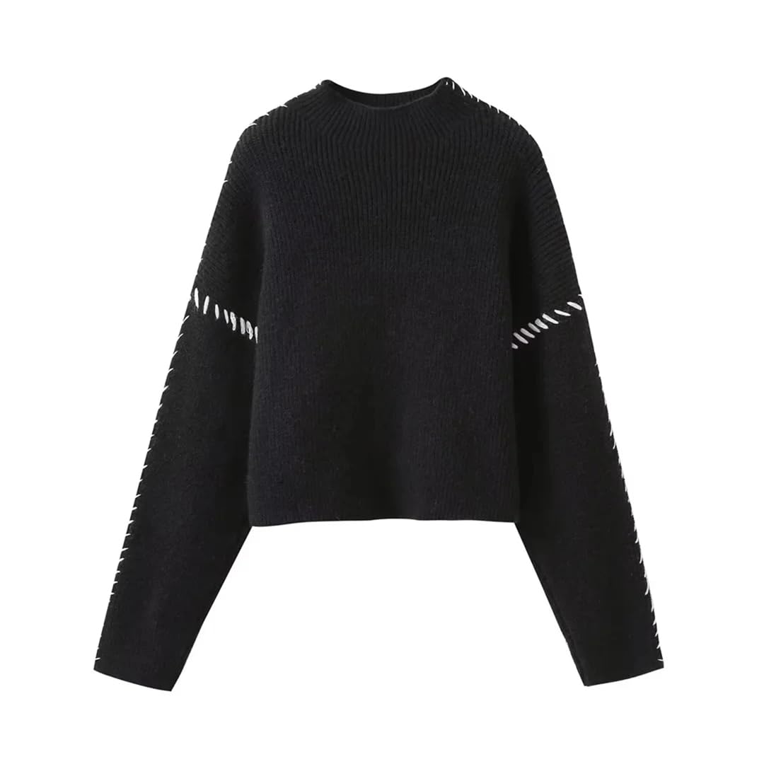 Maglione da donna a collo alto a maniche lunghe patchwork casual pullover lavorato a maglia