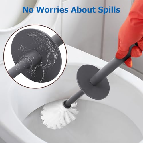 Image of Topsky Toilet Brush,2 Pack Compact Toilet Brush & Holder Set,Plastic Round Barrel Loo Brush with 2 Replacement Toilet Brush Head,Durable for Bathroom Toilet,Dark Gray