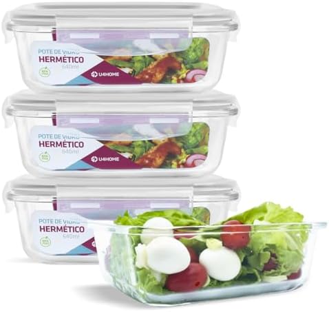 Conjunto 4 Potes Vidro Hermético Marmita Mantimentos 640ml (Branc...