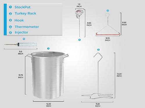 30 Qt Aluminium Stock Pot Kit – Turkey Fryer Pot With Lid, Lifting Hook, Stand & Thermometer – Large Deep Fryer For Frying, Seafood Boiling & Outdoor Cooking - Image 3