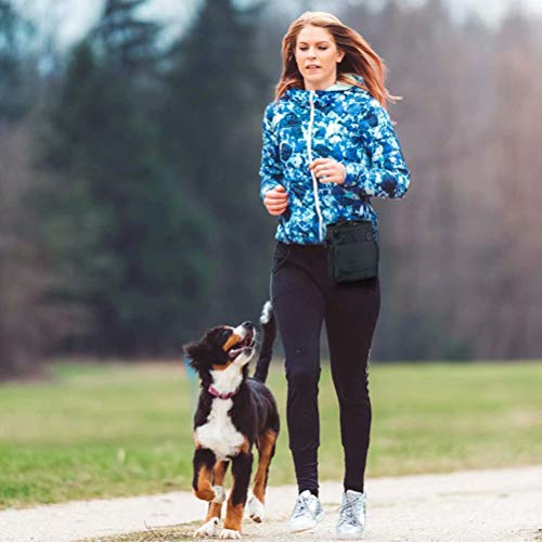 HANWELL Futterbeutel für Hunde Leckerlies, Hundeleckerlitasche mit Poop Spender-Verstellbarer Taillen/Schulterriemen, Mehrfachtaschen für Tragende Hunde Kibble und Spielzeug (Schwarz, Fußballmuster)