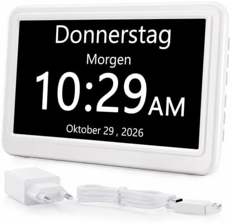 ROCAM Demenz Uhr für Senioren, 7 Zoll Wecker Digital mit Datum & Wochentag | 20 Alarmen & Erinnerung, 12 Themen, 6 Sprachen, Schwebende Navigation, Digitaluhr Großes Display, klare