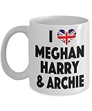 I Love Meghan Harry & Archie Mug - Duke and Duchess of Sussex and Master Archie with British Heart 15oz or 11oz Ceramic Cup for Morning Coffee or Afte