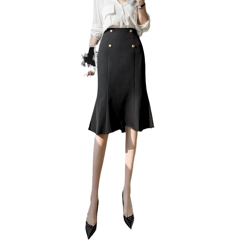 Women's Fishtail Skirt - Thin, mid-Length, high-Waisted, Professional Body-Hugging Skirt