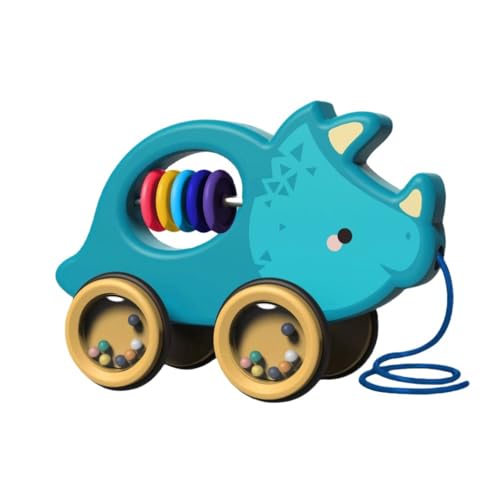 Kirnuoおもちゃの車を引っ張る ロープを引くおもちゃの車 動物のおもちゃの車 車のおもちゃ 手押し車 1歳の赤ちゃん 知育玩具 滑らかで丸い角 スムーズな滑り 可愛 引き車 男の子 女の子 (トリケラトプス)