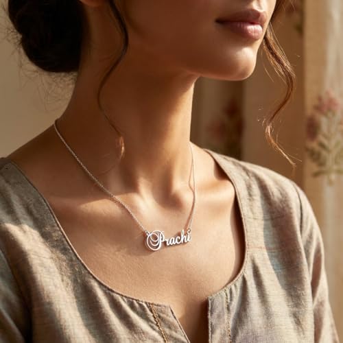 Image of Prachi Cursive Gold & Silver Name Pendant Necklace, Best Jewelry Gift for Girls.
