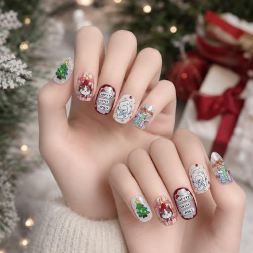 Image of Christmas Nail Stickers Decals Gingerbread Man Nail Art Stickers Design | Tree & Hat & Snowman Nail Decals for Nail Art 5D Embossed Self Adhesive Nail Charms for Women Holiday Nail DIY Decoration