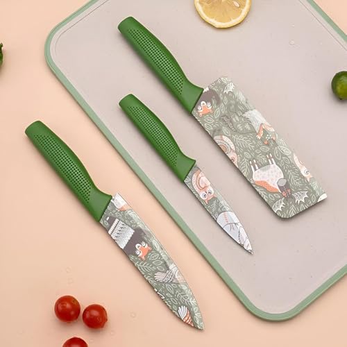 Image of Stainless Steel Knife Set - 3-Piece Chef, Utility & Paring Blades with Anti-Slip Handles & Color Coating | Sharp Kitchen Knives for Slicing, Dicing, Chopping (Dark Green)